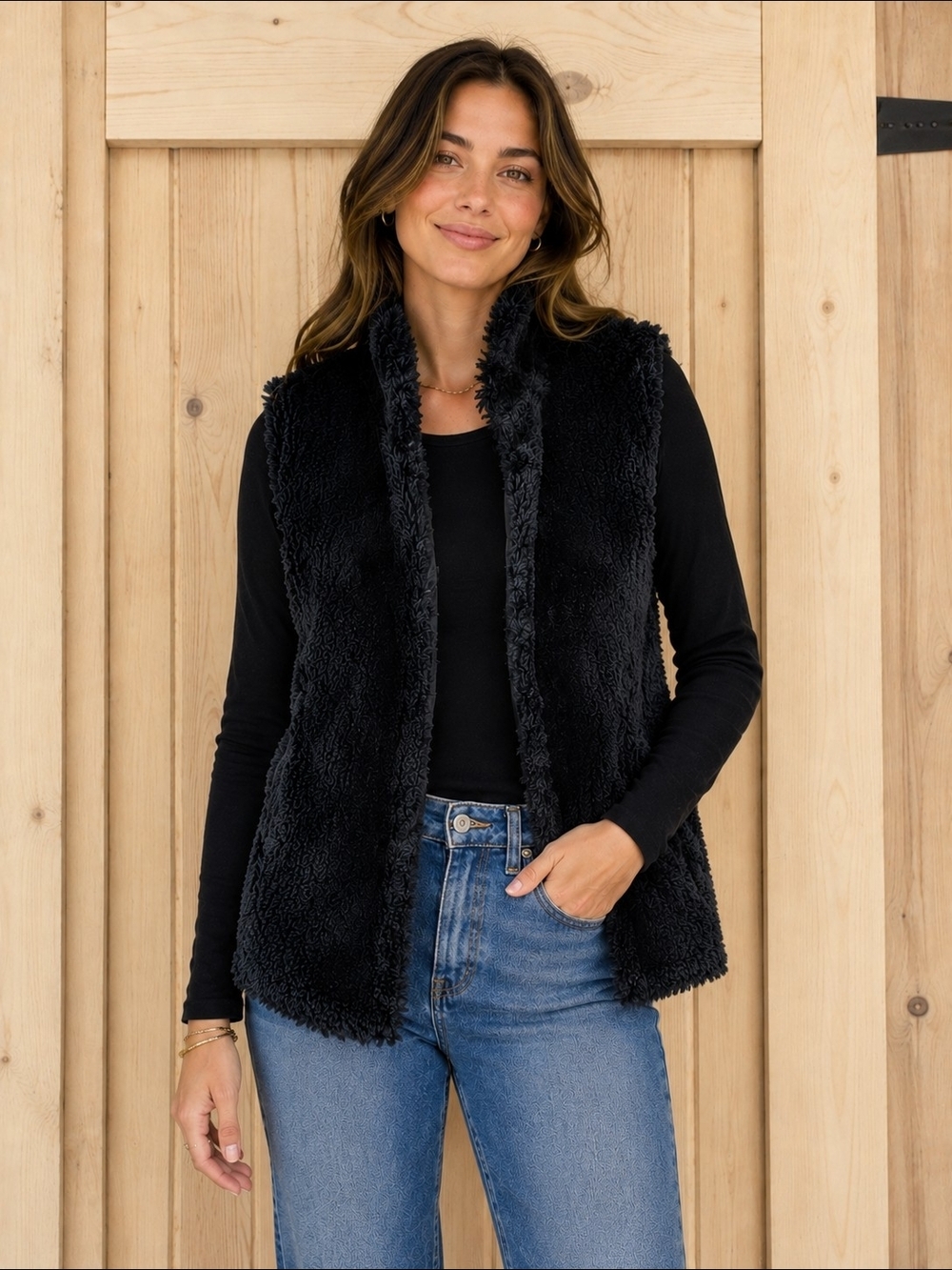 JACK by BB Dakota Black Faux Fur Vest